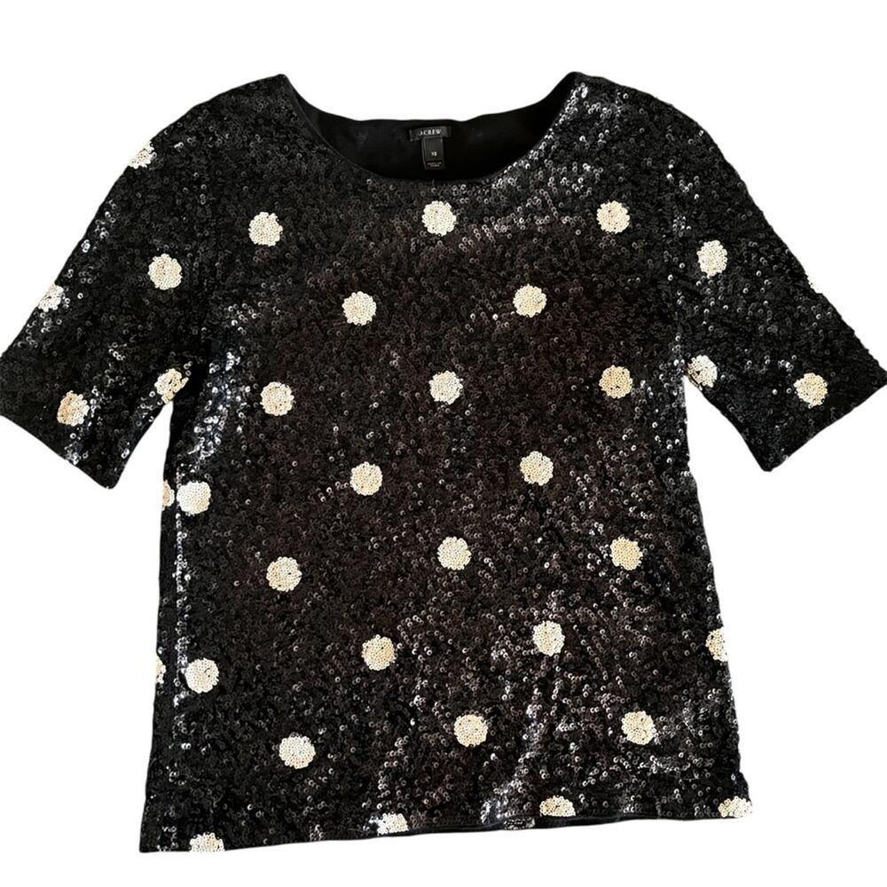 J. Crew Black White Sequin Polka Dot Blouse womens size XS